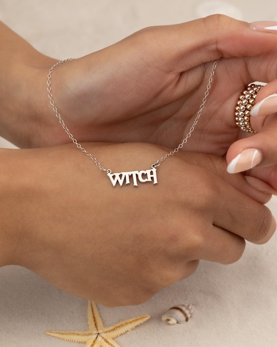 WITCH NAME necklace • perfect Halloween gift for her • Halloween costume necklace pendant • water resistant • NECC3CDSV