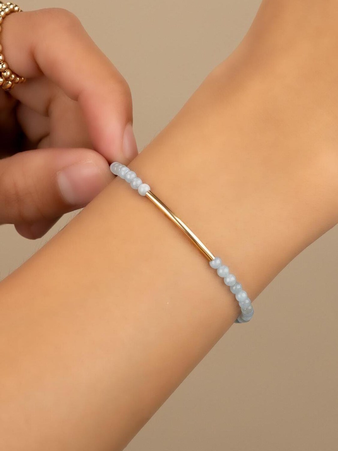 アクアマリン バーブレスレット 3mm • 本物の3月の誕生石 • 牡羊座・魚