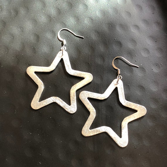 Star Hoop Earrings Geometric Hoops Large Silver Hoops Celestial Pierced Earrings Minimalist Earring Friendship Love Gift Summer Jewelry