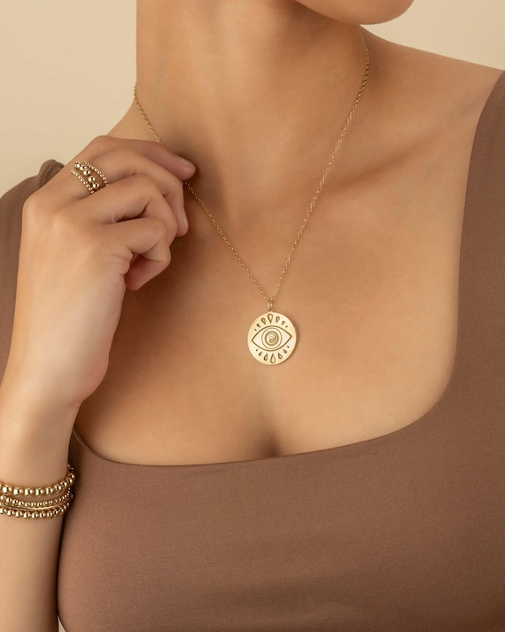 EVIL EYE PENDANT necklace • dainty gift for her • jewelry with meaning • birthday bridal • water resistant layering necklace • NECC3PCBI