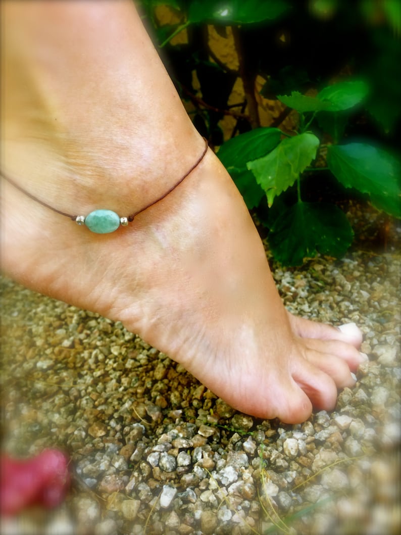 Anklet Jade Green Bracelet Brown Hemp Ankle Bracelet Silver Etsy
