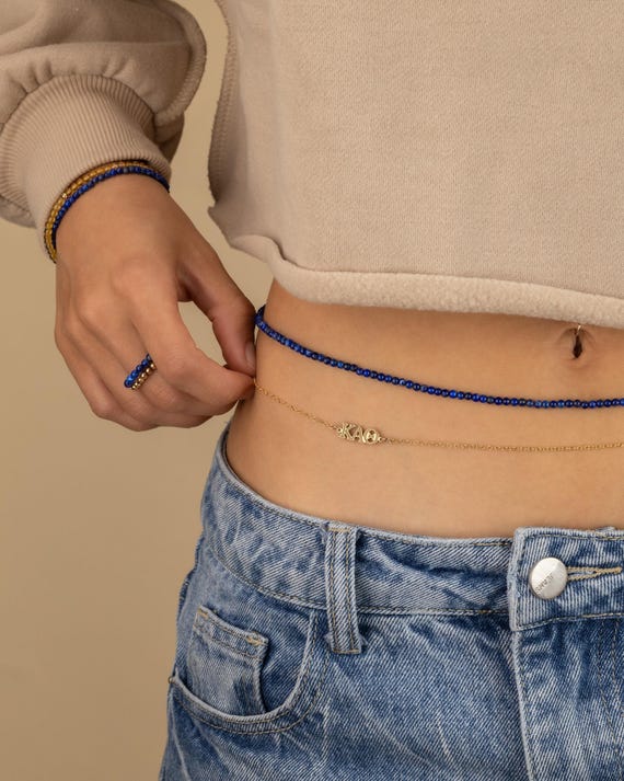 SORORITY JEWELRY • personalized greek letters belly chain • bikini body jewelry • college rush gift • water resistant • BCCC3ALMIp
