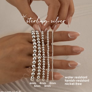STERLING SILVER BEADED bracelet • stackable stretch • water resistant • non-tarnish