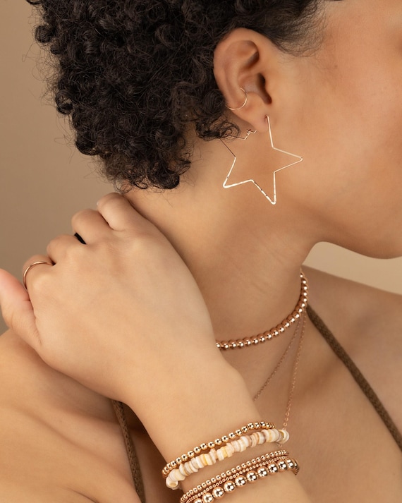 ROSE GOLD STAR earrings • delicate celestial dangle hoops • fun celebration jewelry • coastal cowgirl western • nickel free