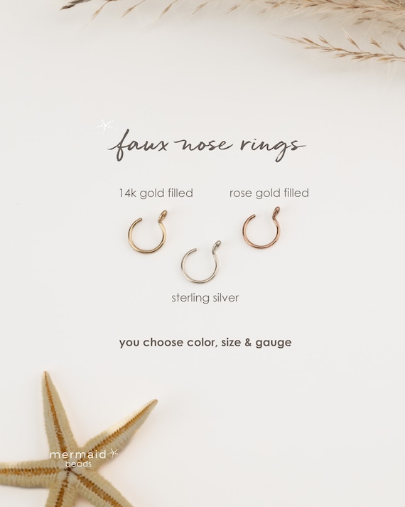 FAKE NOSE RING • no piercing needed body jewelry • dainty tiny faux hoop • gold nose ring • sterling silver rose gold • 22g 20g • FPFH2AD