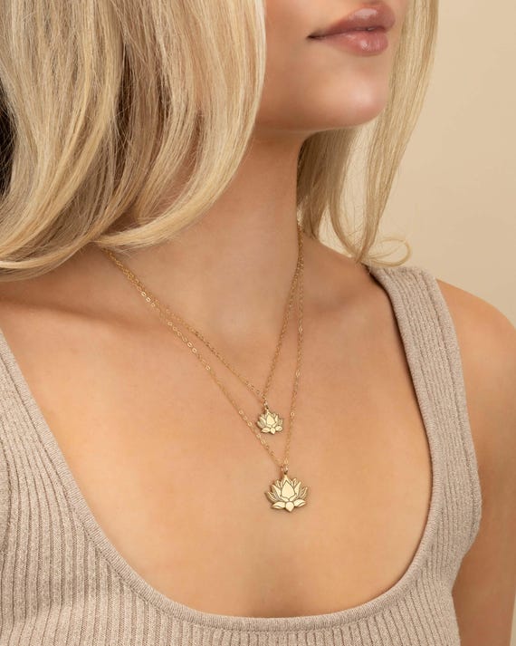 LOTUS FLOWER PENDANT necklace • dainty gift for her • healing jewelry • birthday • bride necklace • water resistant