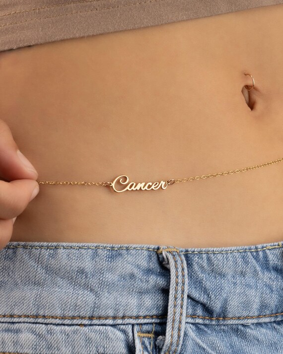 ZODIAC BELLY CHAIN • personalized body chain • bikini body jewelry • water resistant • gold sterling silver rose gold • Cancer BCCC3AJp