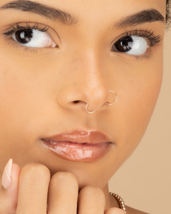 Fake Nose Ring Faux Nose Hoop Fake Lip Ring Sterling Silver Gold Rose Gold Custom 22g 20g 5mm 6mm 7mm Unisex Body Jewelry Gift Mothers Day