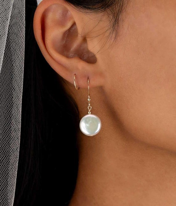 COIN PEARL Earring • wedding jewelry • June birthstone • Gemini Cancer • perfect gift for her • large genuine freshwater pearls • EADA2CPAA