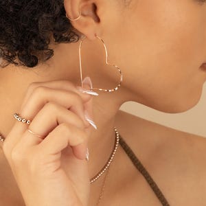 GOLD HEART EARRINGS • delicate dangle earrings • rose gold silver gold hoops • anniversary birthday bridesmaid gifts • nickel free • EAHL1AA