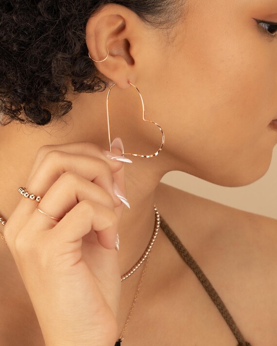 GOLD HEART EARRINGS • delicate dangle earrings • rose gold silver gold hoops • anniversary birthday bridesmaid gifts • nickel free • EAHL1AA