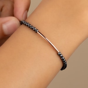 HEMATITE BAR BRACELET 3MM • genuine healing stone • beaded gemstone bracelet • perfect gift • stackable stretch water resistant • BRBS2BDAG