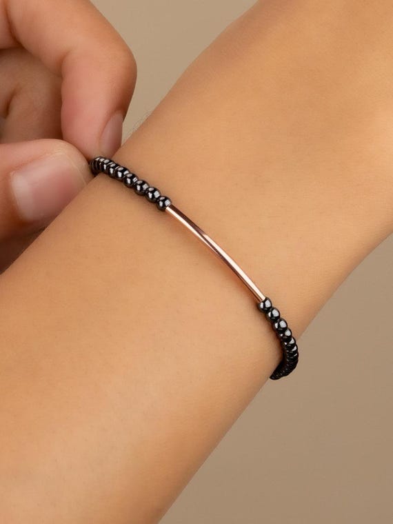 HEMATITE BAR BRACELET 3MM • genuine healing stone • beaded gemstone bracelet • perfect gift • stackable stretch water resistant • BRBS2BDAG