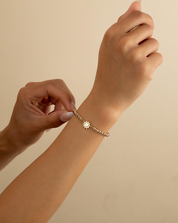 SUN CHARM beaded bracelet • perfect gift for her • sunshine sunny stackable stretch bracelet or anklet • water resistant