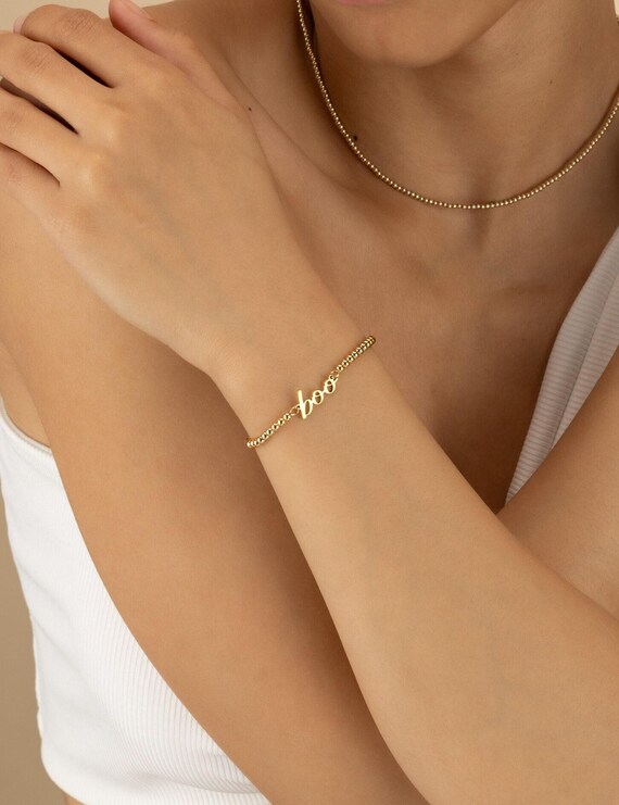 boo NAME BEADED bracelet • perfect gift for her • stackable dainty bracelet • stretch and water resistant • bridal jewelry • BRBP3APFIp