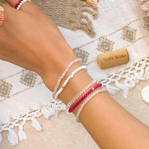 BRACELET RUBIS 3 MM • véritable pierre de naissance de corindon rouge • Cadeau Lion cancer • empilable extensible • résistant à l'eau