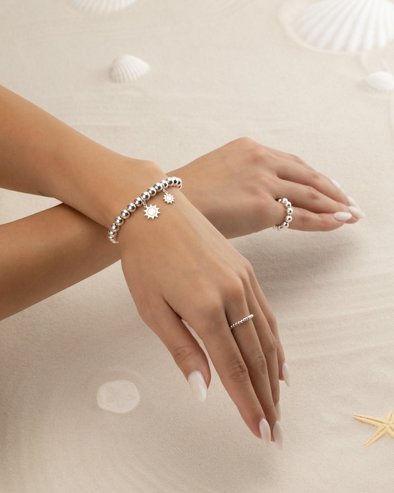 SUN CHARM BEADED bracelet • gift for her • sol inspired • beach lover • stackable dainty bracelet • stretch and water resistant • BRBP3CHAJ