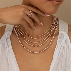 ROSE GOLD BEADED necklace • dainty necklace for layering • water resistant • sterling silver gold • bridesmaid gift bridal jewelry • NEBP2AD