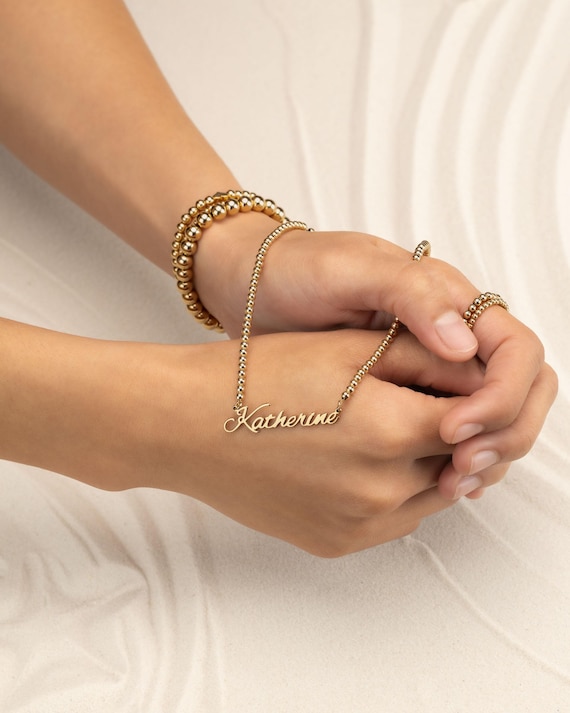 NAME BEADED NECKLACE • nickname or word • personalized gift • chunky statement choker • water resistant • gold, rose or sterling silver