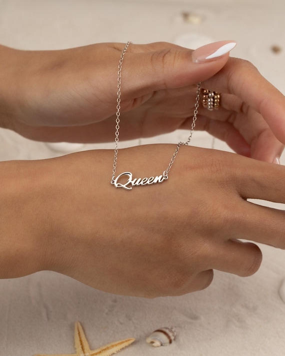 QUEEN PERSONALIZED NAME necklace • bridesmaids jewelry • bachelorette bridal shower gift • wedding party • water resistant • NECC3ATCAp