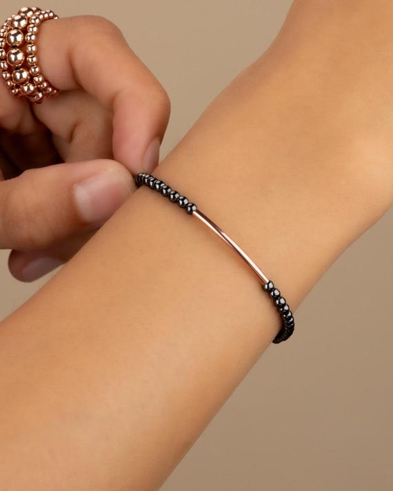 HEMATITE BAR BRACELET • 3mm genuine hematite healing stone • beaded gemstone bracelet • stackable stretch • water resistant • whimsigoth