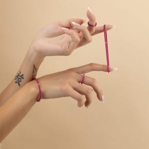 RUBY BRACELET 3MM • genuine July birthstone red corundum • Cancer Leo gift • stackable stretch • water resistant