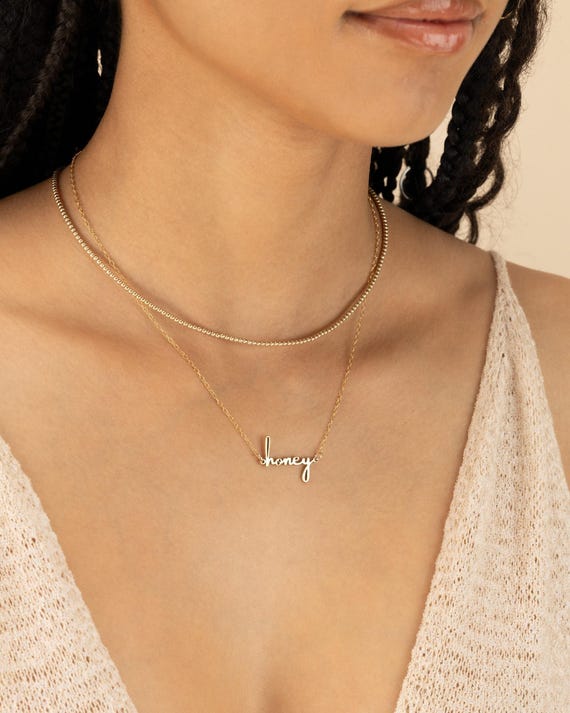GOLD BEADED NECKLACE • dainty necklace for layering • water resistant • sterling silver rose gold • bridesmaid gift bridal jewelry • NEBP2AB