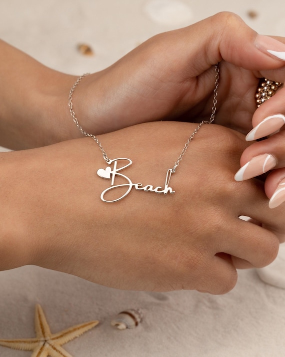 BEACH LOVER PERSONALIZED name necklace • perfect gift for her • summer jewelry • beach jewelry beach wedding • water resistant • NECC3BHTUp