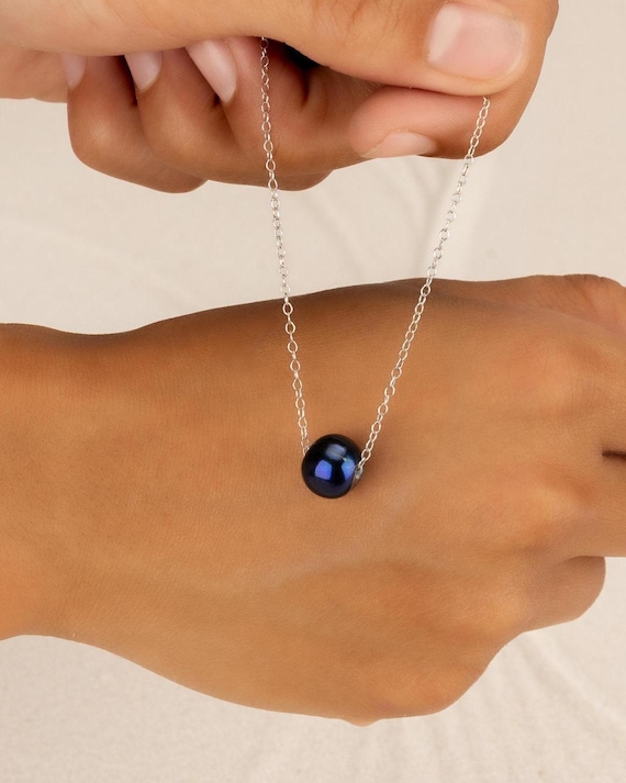 FRESHWATER PEARL pendant • genuine black peacock bead • bridal something blue • sorority gifts • waterproof • anniversary gift