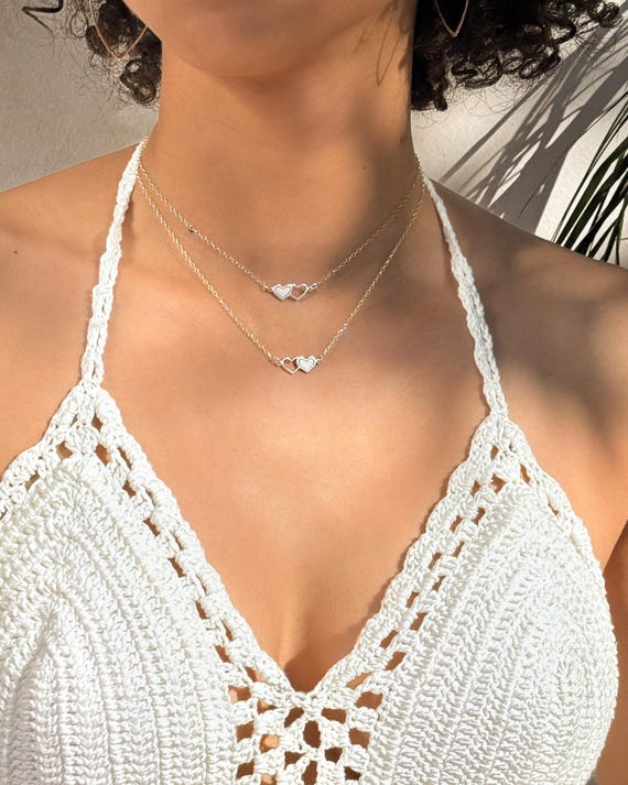 TWO HEARTS NECKLACE • dainty heart necklace • perfect gift for her • friendship • layering necklace • water resistant pendant • NECC3PCBA