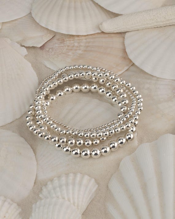 STERLING SILVER BEADED bracelet • dainty gold bracelet • rose gold • stackable, stretch and water resistant • jewelry gift for her • BRBP2AE