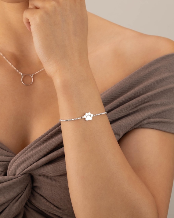 PAW PRINT CHARM beaded bracelet • perfect gift for cat mom cat lover dog lover • dainty stackable stretch and water resistant • BRBP3CH2BB