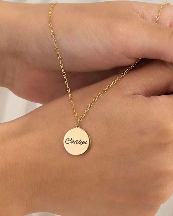 ENGRAVED CHARM necklace • round personalized pendant • name, date, symbol • water resistant • gold, rose or sterling silver