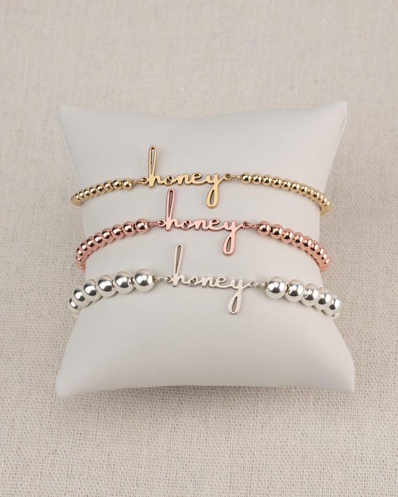 HONEY NAME BEADED bracelet • perfect gift for her • stackable dainty bracelet • stretch and water resistant • bridal jewelry • BRBP3BKTUp