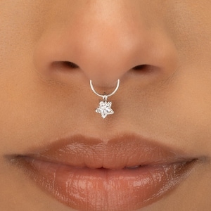 STAR SEPTUM RING • charm septum hoop with diamond cz • dainty jewelry • endless twist hoops • gold rose gold silver • 22g 20g 18g • PISH2BB