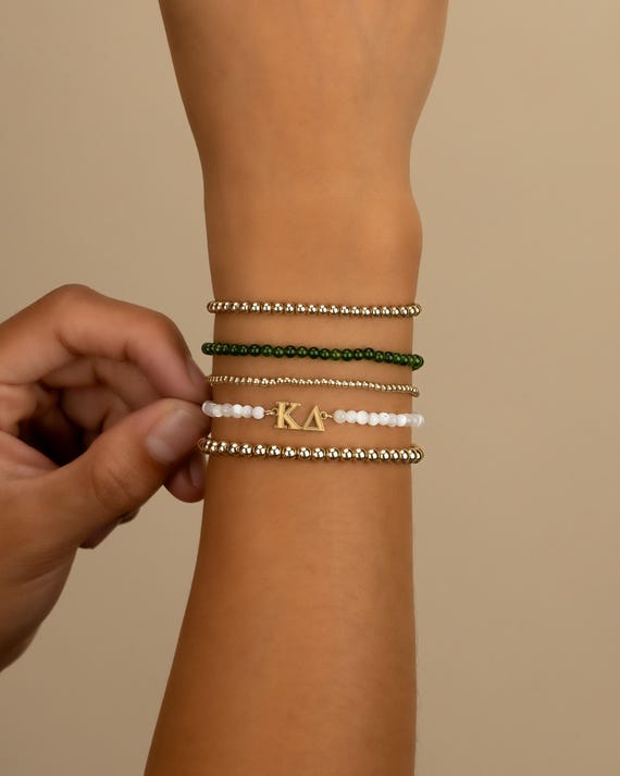 SORORITY PEARL bracelet • personalized greek letters • college rush bid day initiation gift • sorority merch pearl bead jewelry BRBS3CWMIMOp