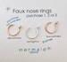 Fake Nose Ring Faux Nose Ring Fake Lip Ring Fake Nose Ring Sterling Silver Gold Rose Gold Custom Boho Festival Body Jewelry Gift Man Woman 
