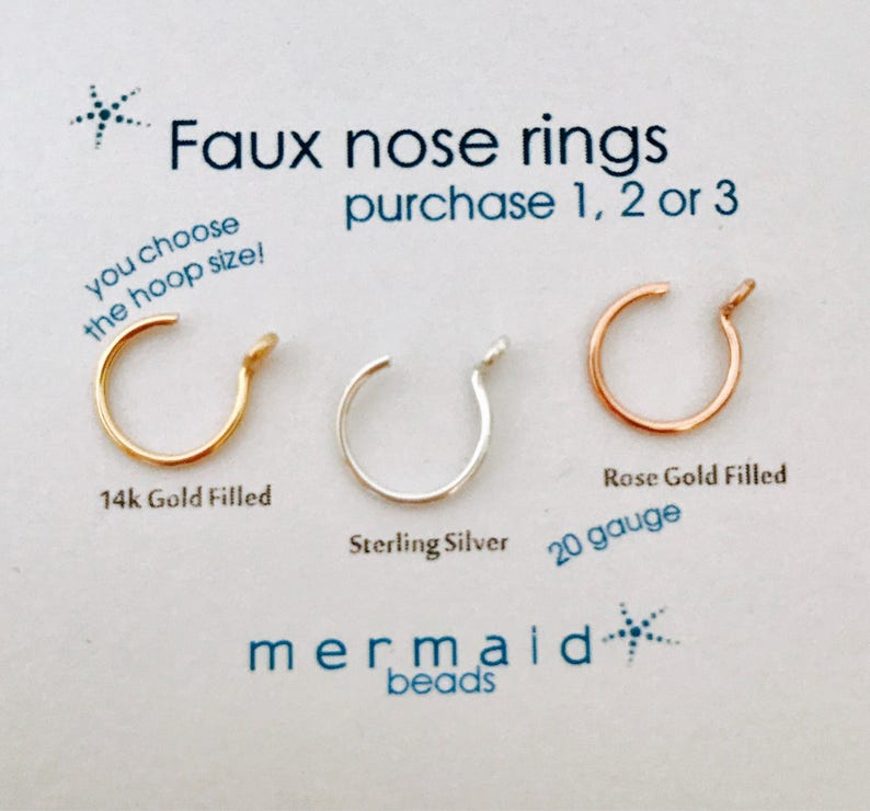 Fake Nose Ring Faux Nose Ring Fake Lip Ring Fake Nose Ring Sterling Silver Gold Rose Gold Custom Boho Festival Body Jewelry Gift Man Woman 