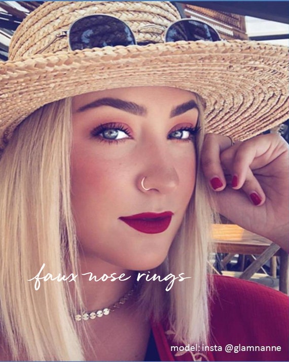 FAKE NOSE RING Faux Nose Hoop Fake Lip Ring Gold Sterling Silver Rose Gold Custom 22g 20g 5mm 6mm 7mm Boho Festival Unisex Body Jewelry