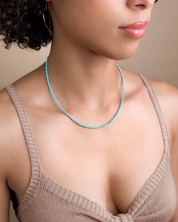TINY TURQUOISE NECKLACE 2MM • December birthstone Sagittarius Capricorn • gift for her • dainty layering necklace water resistant • NEBS2AV