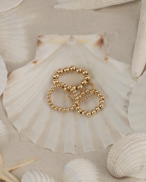 BEADED RING • 14k gold filled, rose or sterling silver • waterproof • mixed metal • stackable stretch • midi thumb toe
