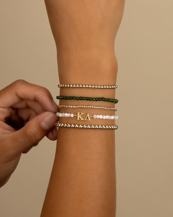 SORORITY PEARL bracelet • personalized greek letters • college rush bid day initiation gift • sorority merch pearl bead jewelry BRBS3CWMIMOp