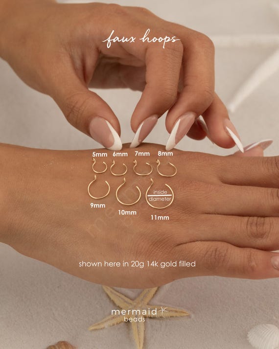 FAKE NOSE RING • no piercing needed body jewelry • dainty tiny faux hoop • gold nose ring • sterling silver rose gold • 22g 20g • FPFH2AE