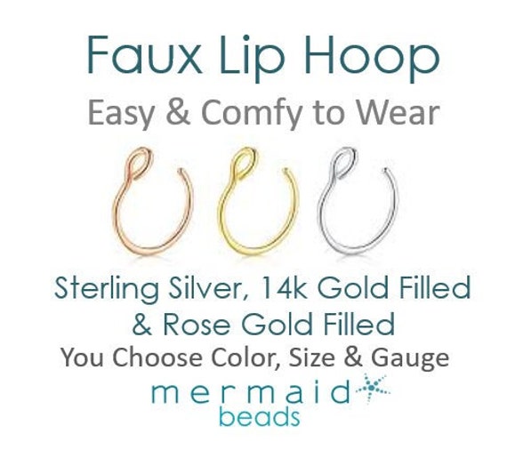 Fake Lip Ring Faux Lip Hoop Gold Silver Rose Gold 22g 20g 18g Boho Festival Conch Cuff No Piercing Body Jewelry Unisex Birthday Gift