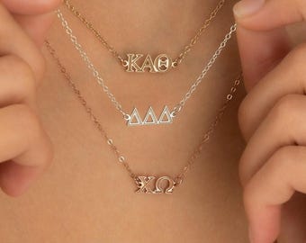 SORORITY NAME necklace • greek letters jewelry • Kappa Alpha Theta Chi Omega Delta Pi Zeta Gamma Phi Mu Sigma Omicron Psi Xi Beta NECC3AFMIp