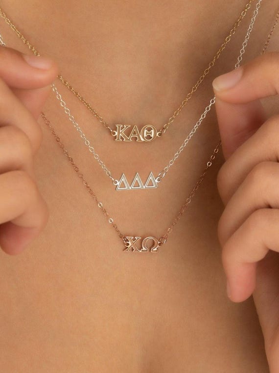 SORORITY NAME necklace • greek letters jewelry • Kappa Alpha Theta Chi Omega Delta Pi Zeta Gamma Phi Mu Sigma Omicron Psi Xi Beta NECC3AFMIp