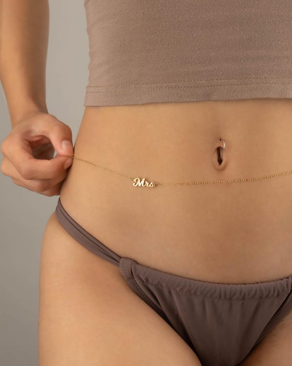 MRS BELLY CHAIN • bride wedding honeymoon gift • bikini body jewelry • water resistant • gold sterling silver rose gold waist chain BCCC3AO