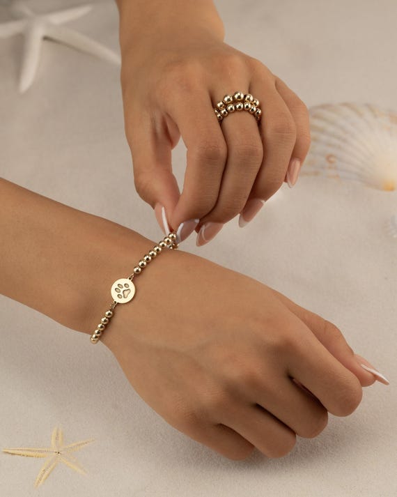 PAW PRINT CHARM beaded bracelet • perfect gift for cat mom cat lover dog lover • dainty stackable stretch and water resistant • BRBP3CH2BD