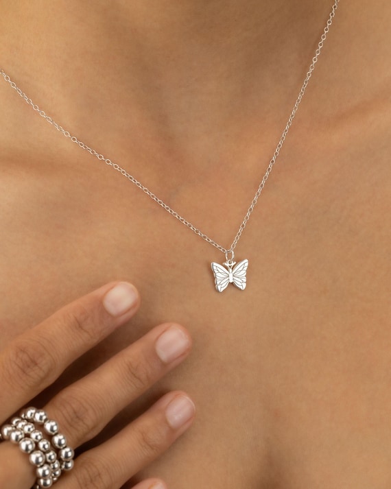 BUTTERFLY CHARM PENDANT necklace • perfect gift for her • beach lover • birthday anniversary • water resistant layering necklace NECC3PCBW