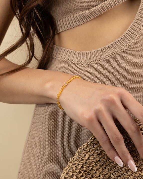 CITRINE BRACELET 3MM • genuine November birthstone • Scorpio Sagittarius gift • stackable stretch • water resistant